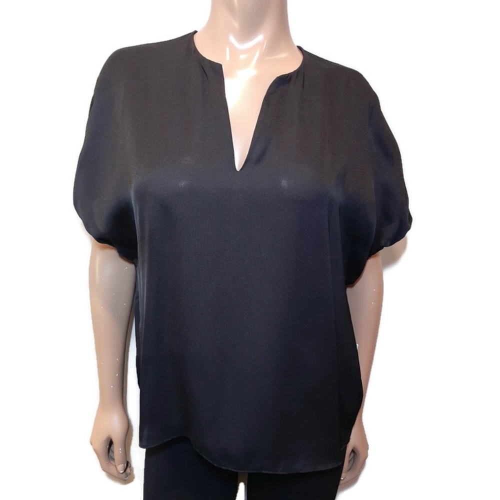 NEW enTHREAD Split V-Neck Blouse Black Dolman Sleeve Boxy Top Size Small